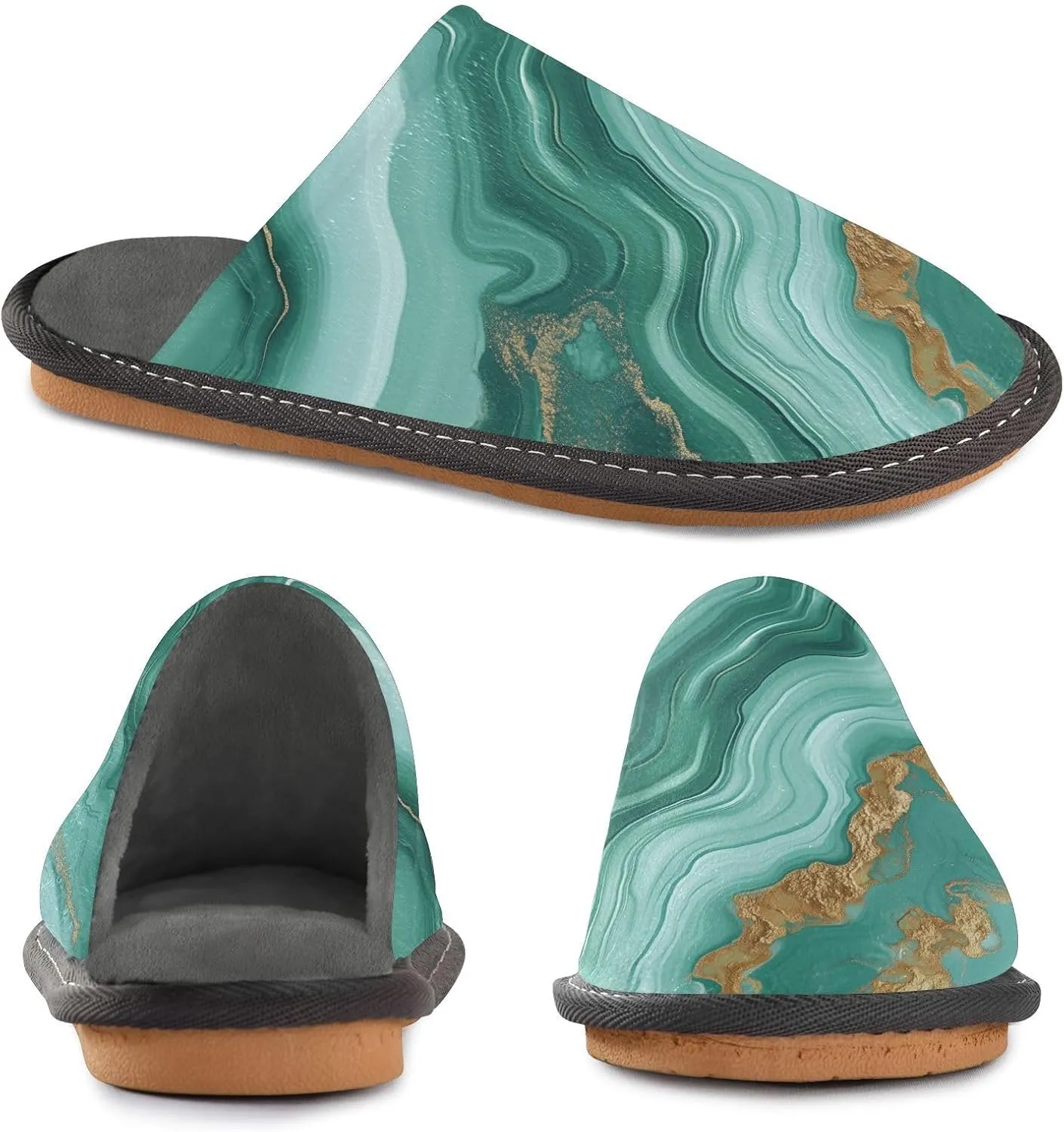 Mens Womens Slippers, Creative Green Agate Marble Slip-On Breathable House Shoes Indoor/Outdoor Size 4-11