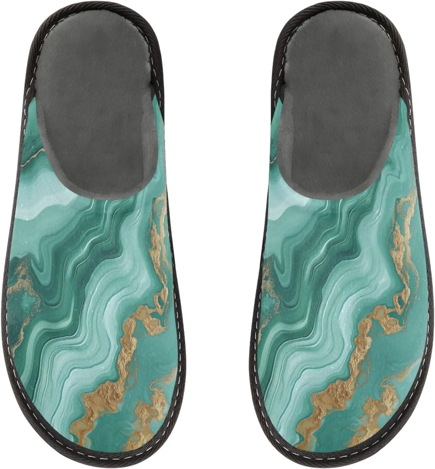Mens Womens Slippers, Creative Green Agate Marble Slip-On Breathable House Shoes Indoor/Outdoor Size 4-11