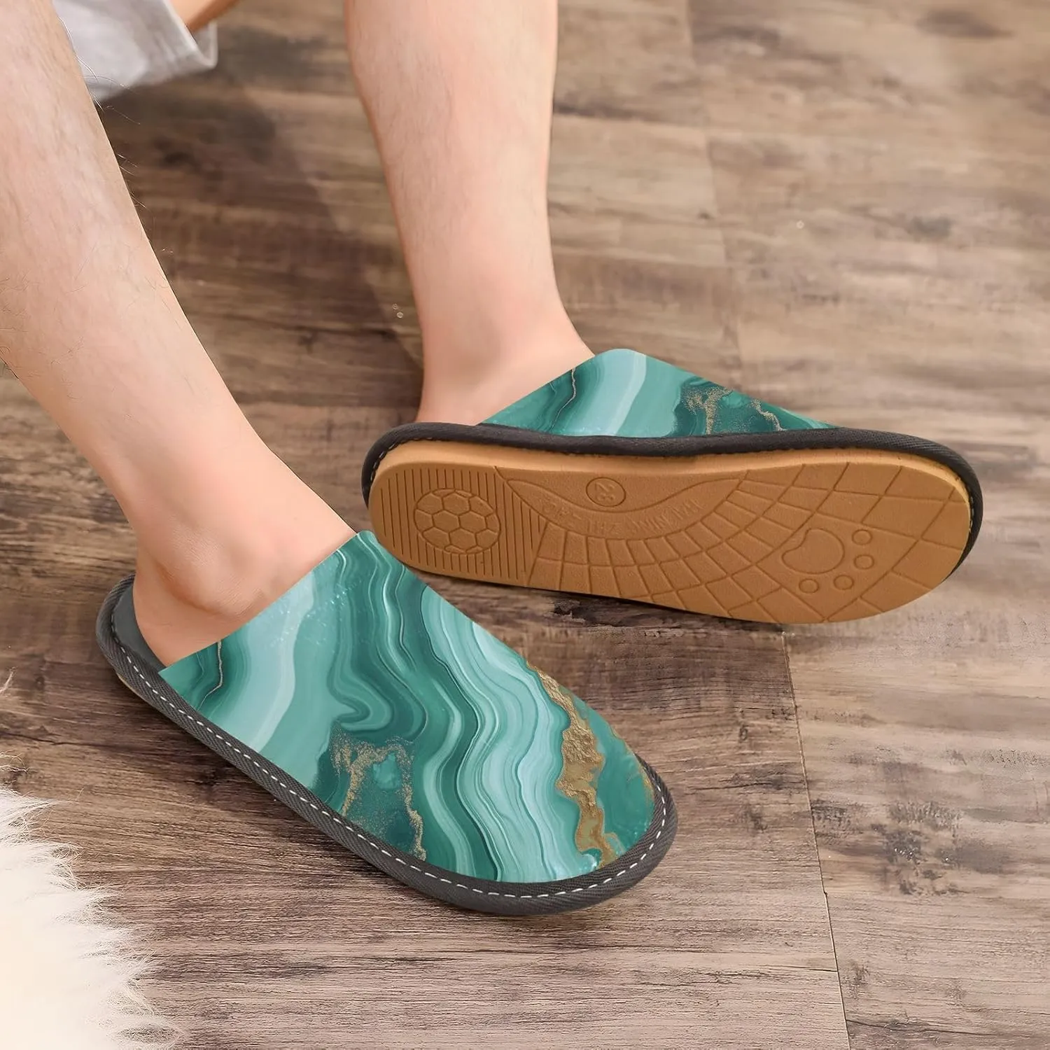 Mens Womens Slippers, Creative Green Agate Marble Slip-On Breathable House Shoes Indoor/Outdoor Size 4-11