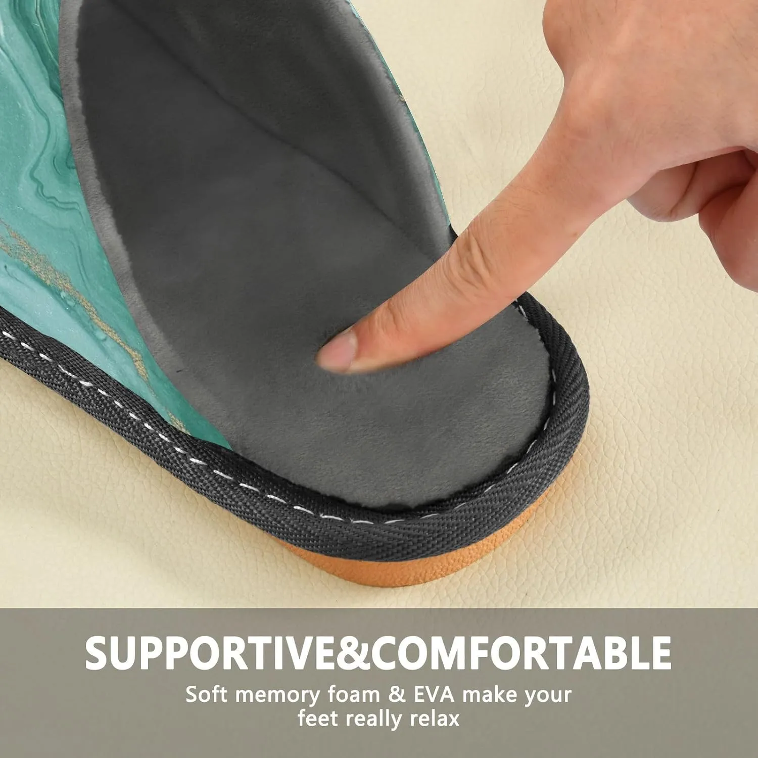Mens Womens Slippers, Creative Green Agate Marble Slip-On Breathable House Shoes Indoor/Outdoor Size 4-11