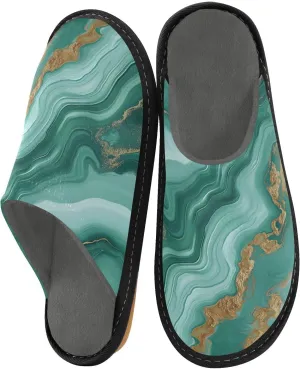 Mens Womens Slippers, Creative Green Agate Marble Slip-On Breathable House Shoes Indoor/Outdoor Size 4-11