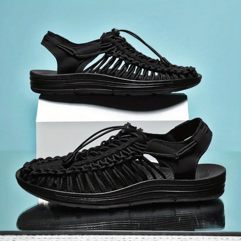 Men's Wrap Toes Breathable Flat Sandals, Outdoor Beach Slip On Casual Woven Sandals