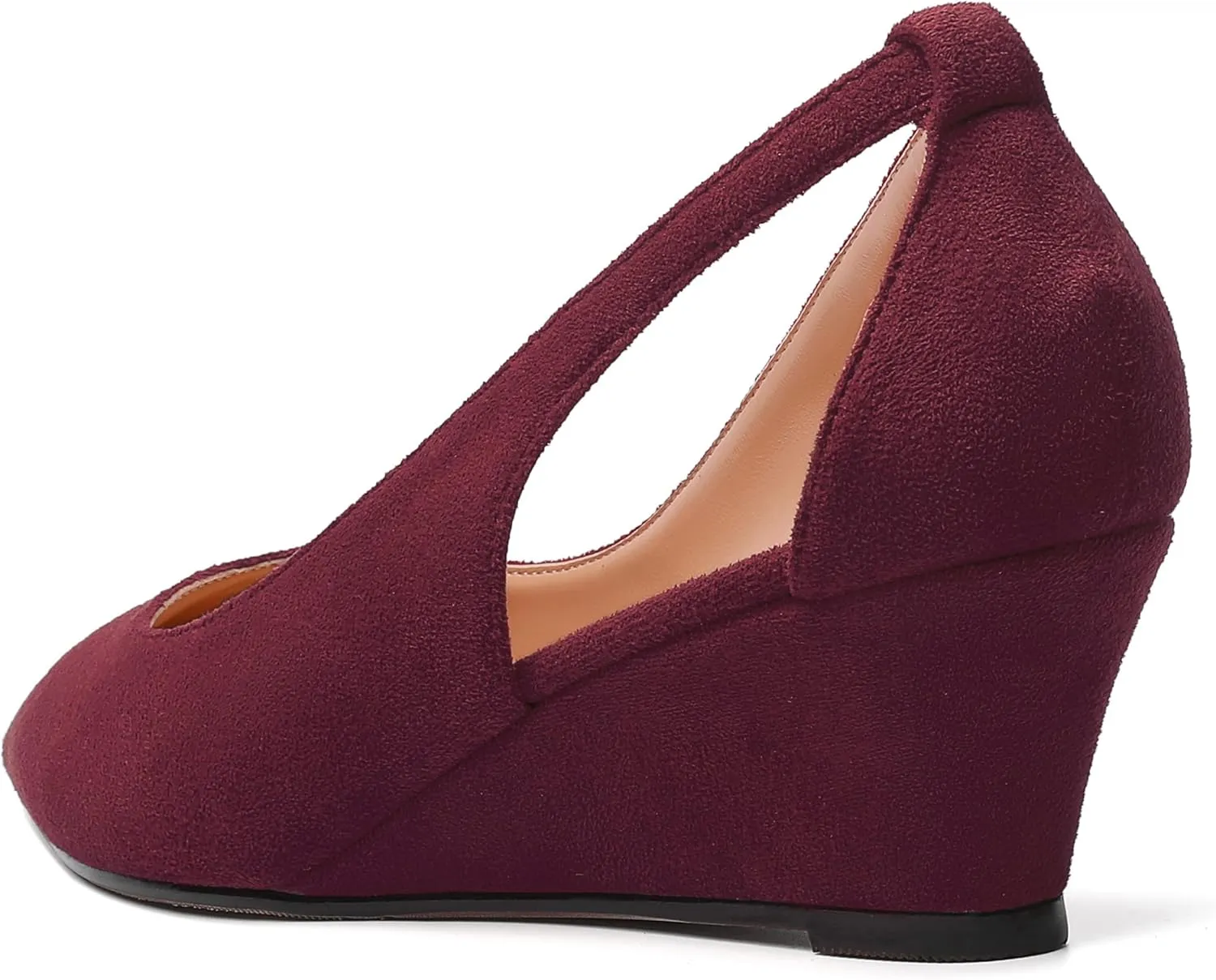 MERRORI Womens Casual Office Pointed Toe Slip On Suede Wedge Low Heel Pumps Shoes 2 Inch