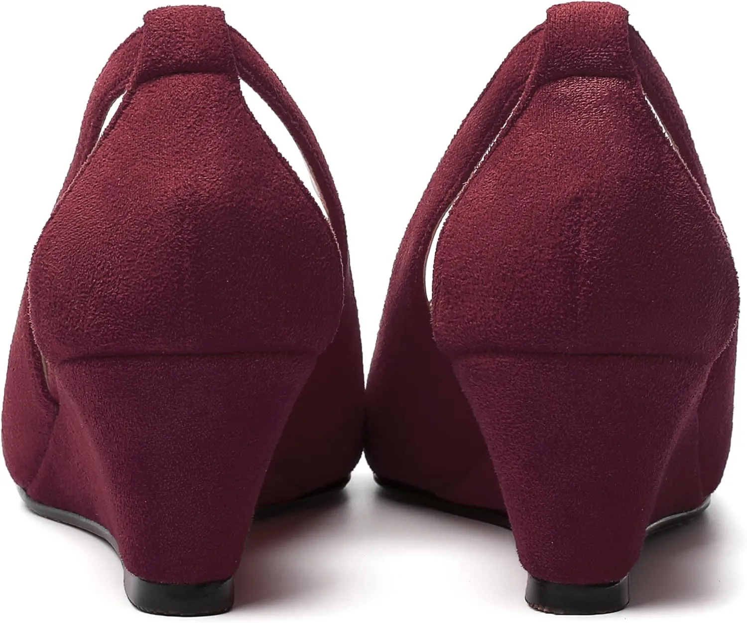 MERRORI Womens Casual Office Pointed Toe Slip On Suede Wedge Low Heel Pumps Shoes 2 Inch