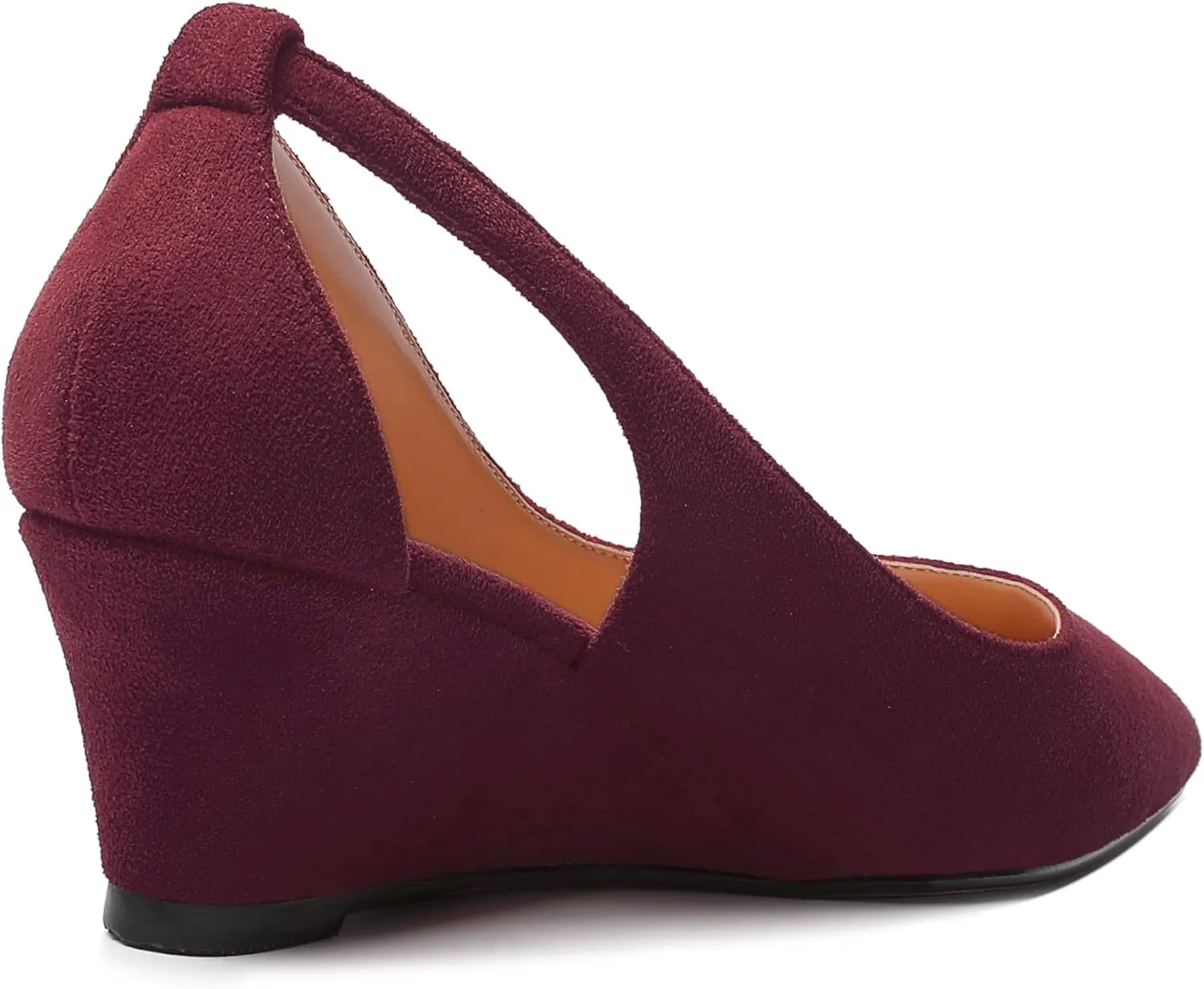 MERRORI Womens Casual Office Pointed Toe Slip On Suede Wedge Low Heel Pumps Shoes 2 Inch