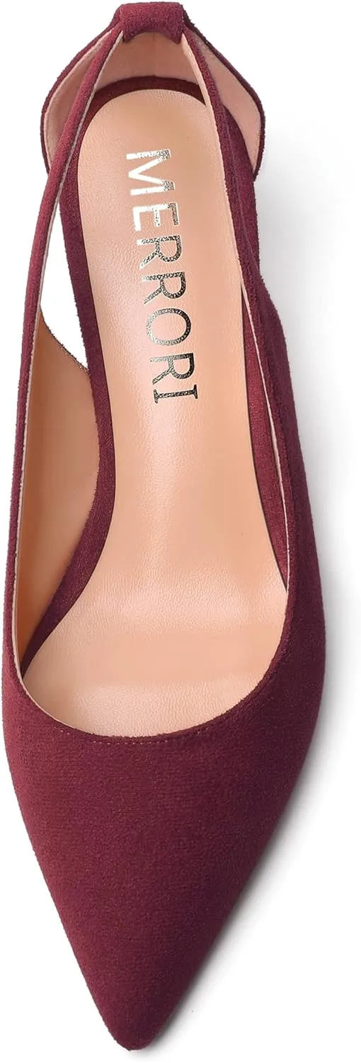 MERRORI Womens Casual Office Pointed Toe Slip On Suede Wedge Low Heel Pumps Shoes 2 Inch
