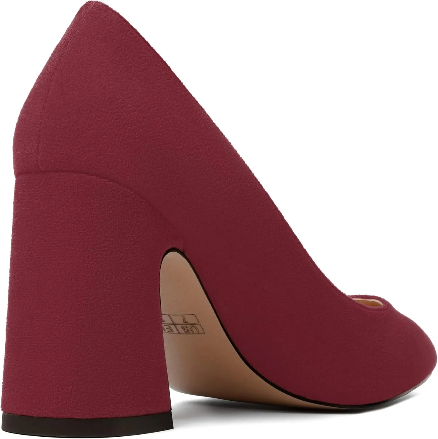 MERRORI Women's High Chunky Heels Block Suede Pointed Toe Office Slip On Dress Heel Pumps Shoes 3.3 Inch