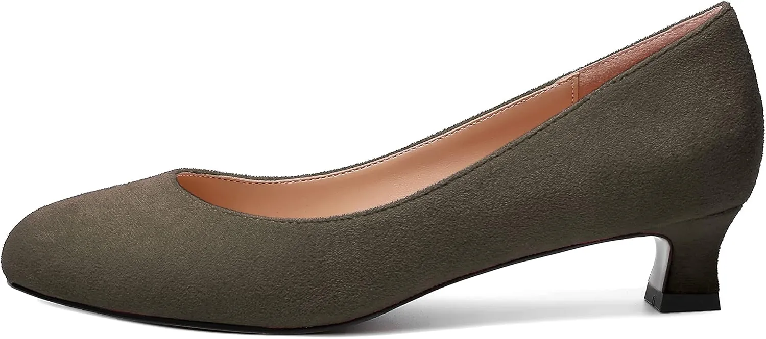 MERRORI Womens Slip On Suede Round Toe Dress Shoes Solid Casual Office Kitten Low Heel Pumps Shoes 1.5 Inch