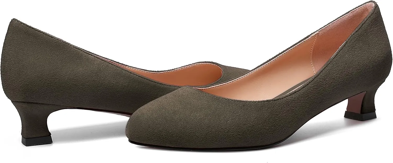 MERRORI Womens Slip On Suede Round Toe Dress Shoes Solid Casual Office Kitten Low Heel Pumps Shoes 1.5 Inch