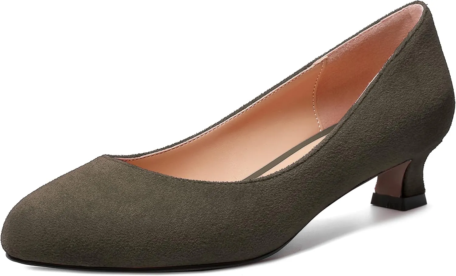 MERRORI Womens Slip On Suede Round Toe Dress Shoes Solid Casual Office Kitten Low Heel Pumps Shoes 1.5 Inch
