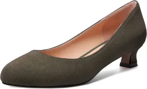 MERRORI Womens Slip On Suede Round Toe Dress Shoes Solid Casual Office Kitten Low Heel Pumps Shoes 1.5 Inch