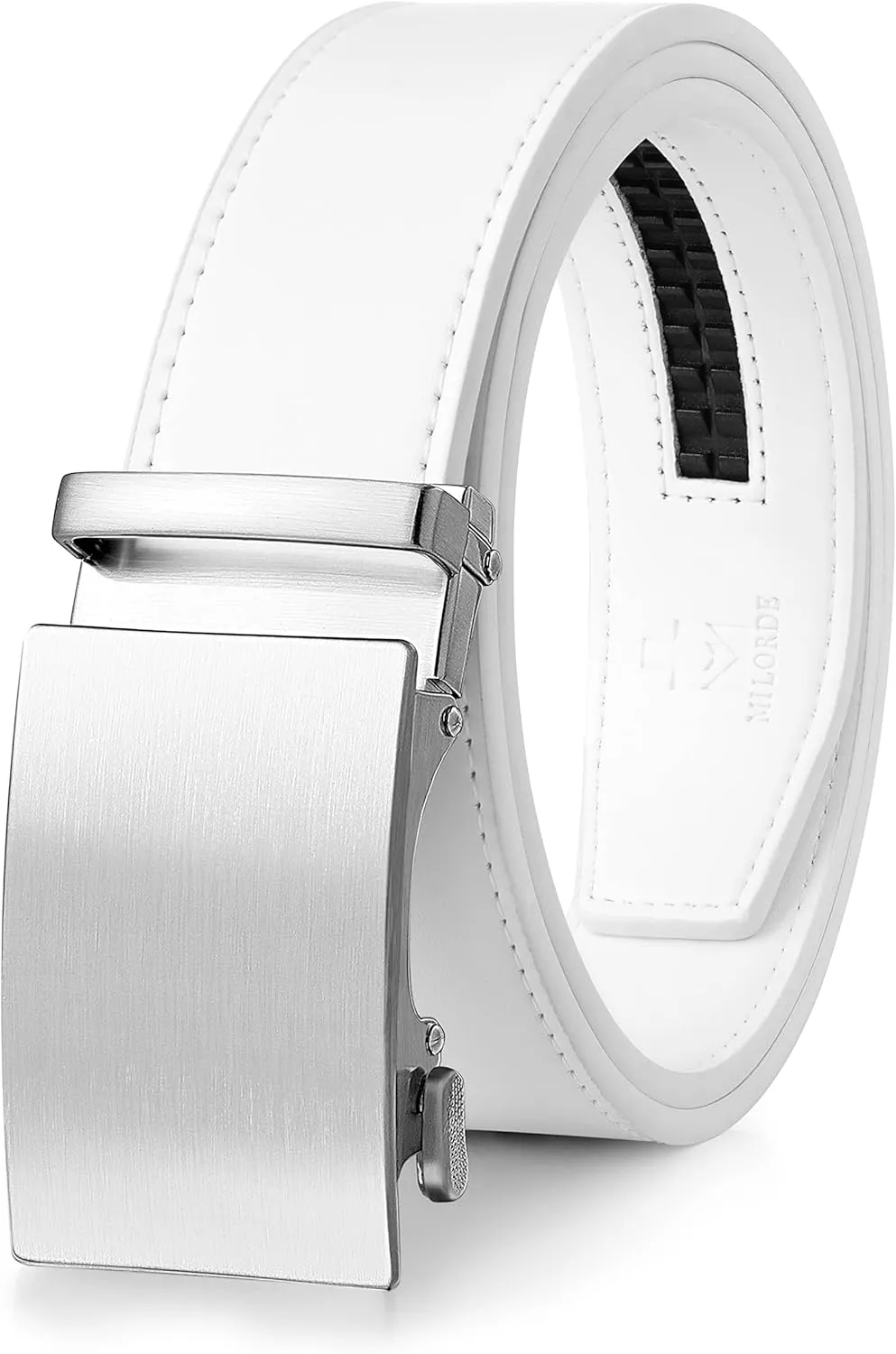 MILORDE Men's Ratchet Leather Belt for Casual Golf Dress Pants Shirts, Adjustable Fit, Comfortable and Easy To Use （35mm）