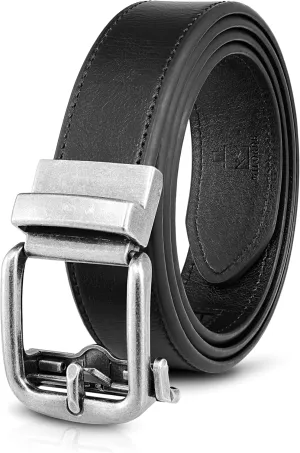 MILORDE Men's Ratchet Leather Belt for Casual Golf Dress Pants Shirts, Adjustable Fit, Comfortable and Easy To Use （35mm）