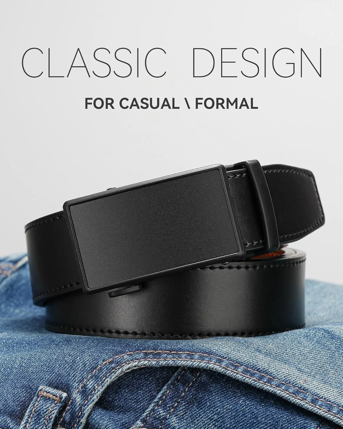 MILORDE Men's Ratchet Leather Belt for Casual Golf Dress Pants Shirts, Adjustable Fit, Comfortable and Easy To Use （35mm）