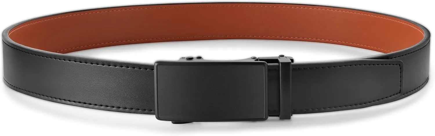 MILORDE Men's Ratchet Leather Belt for Casual Golf Dress Pants Shirts, Adjustable Fit, Comfortable and Easy To Use （35mm）