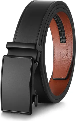 MILORDE Men's Ratchet Leather Belt for Casual Golf Dress Pants Shirts, Adjustable Fit, Comfortable and Easy To Use （35mm）
