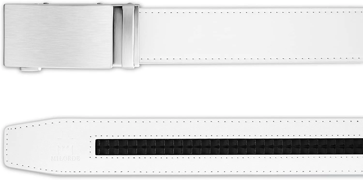 MILORDE Men's Ratchet Leather Belt for Casual Golf Dress Pants Shirts, Adjustable Fit, Comfortable and Easy To Use （35mm）