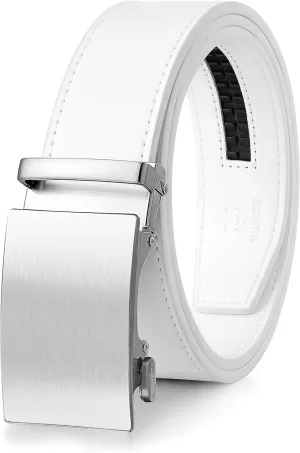 MILORDE Men's Ratchet Leather Belt for Casual Golf Dress Pants Shirts, Adjustable Fit, Comfortable and Easy To Use （35mm）