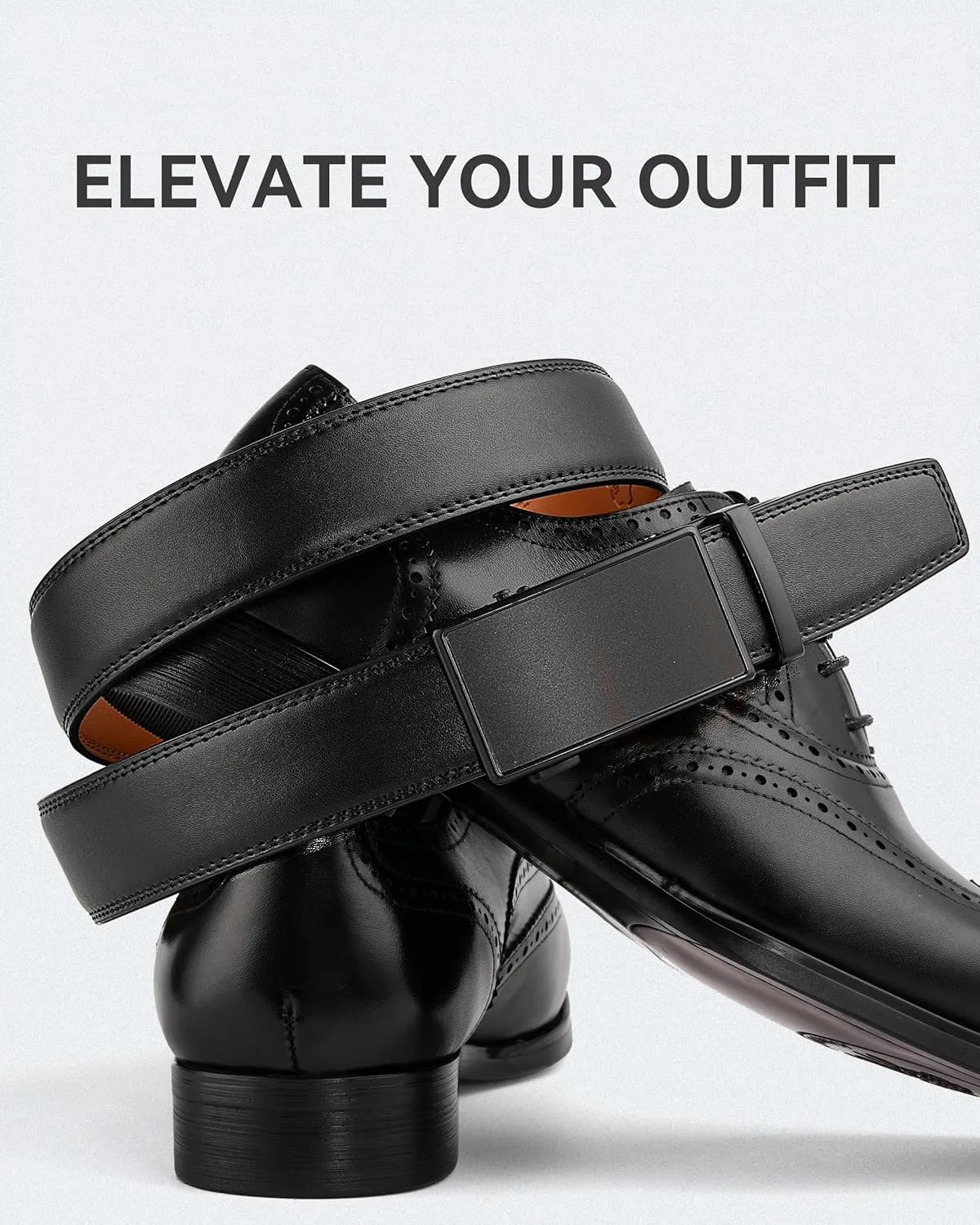 MILORDE Men's Ratchet Leather Belt for Casual Golf Dress Pants Shirts, Adjustable Fit, Comfortable and Easy To Use （35mm）