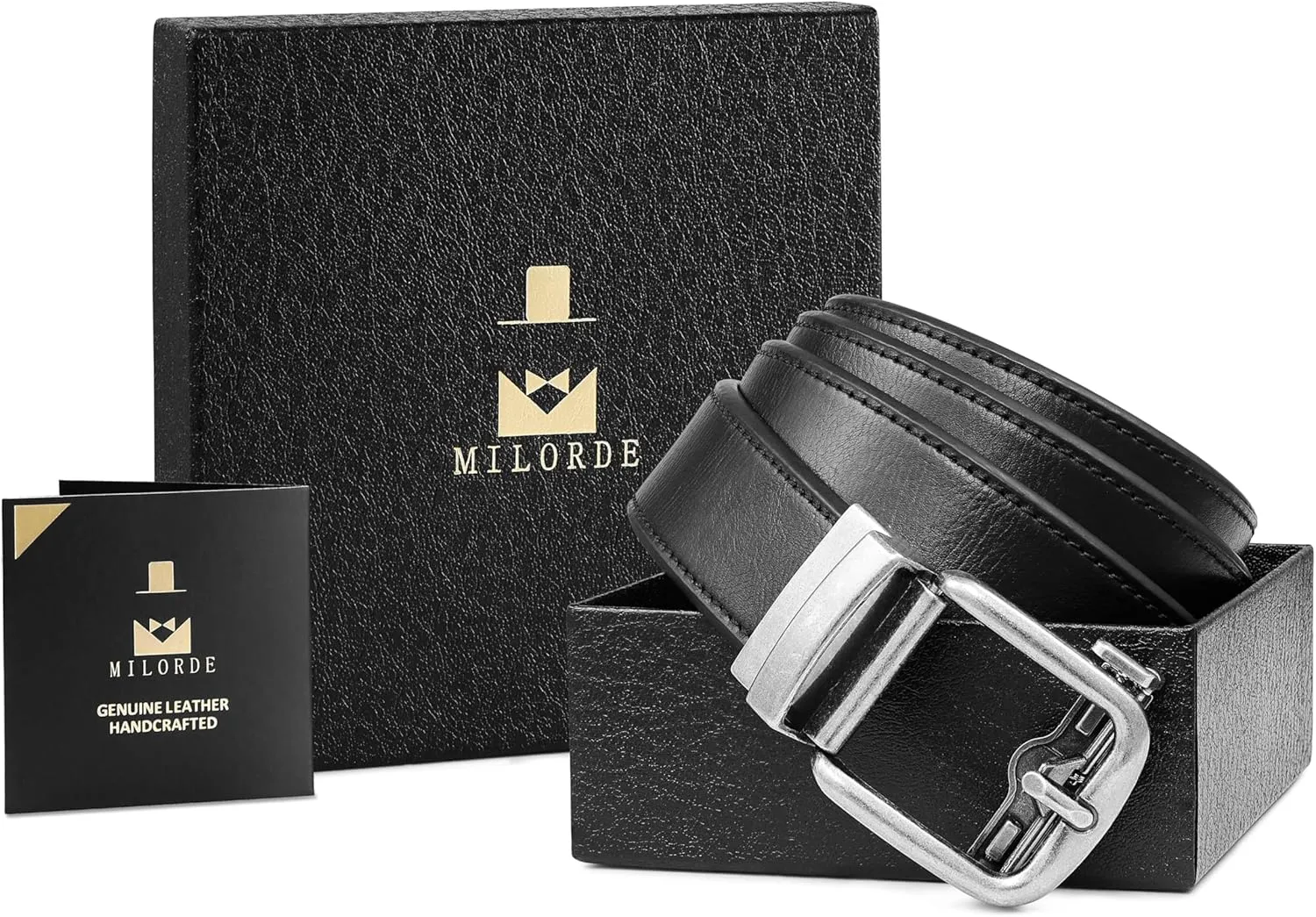 MILORDE Men's Ratchet Leather Belt for Casual Golf Dress Pants Shirts, Adjustable Fit, Comfortable and Easy To Use （35mm）