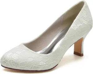 Minishion Ladies Wedding Dress Shoes Slip on Floral Lace Evening Formal Pumps BR115
