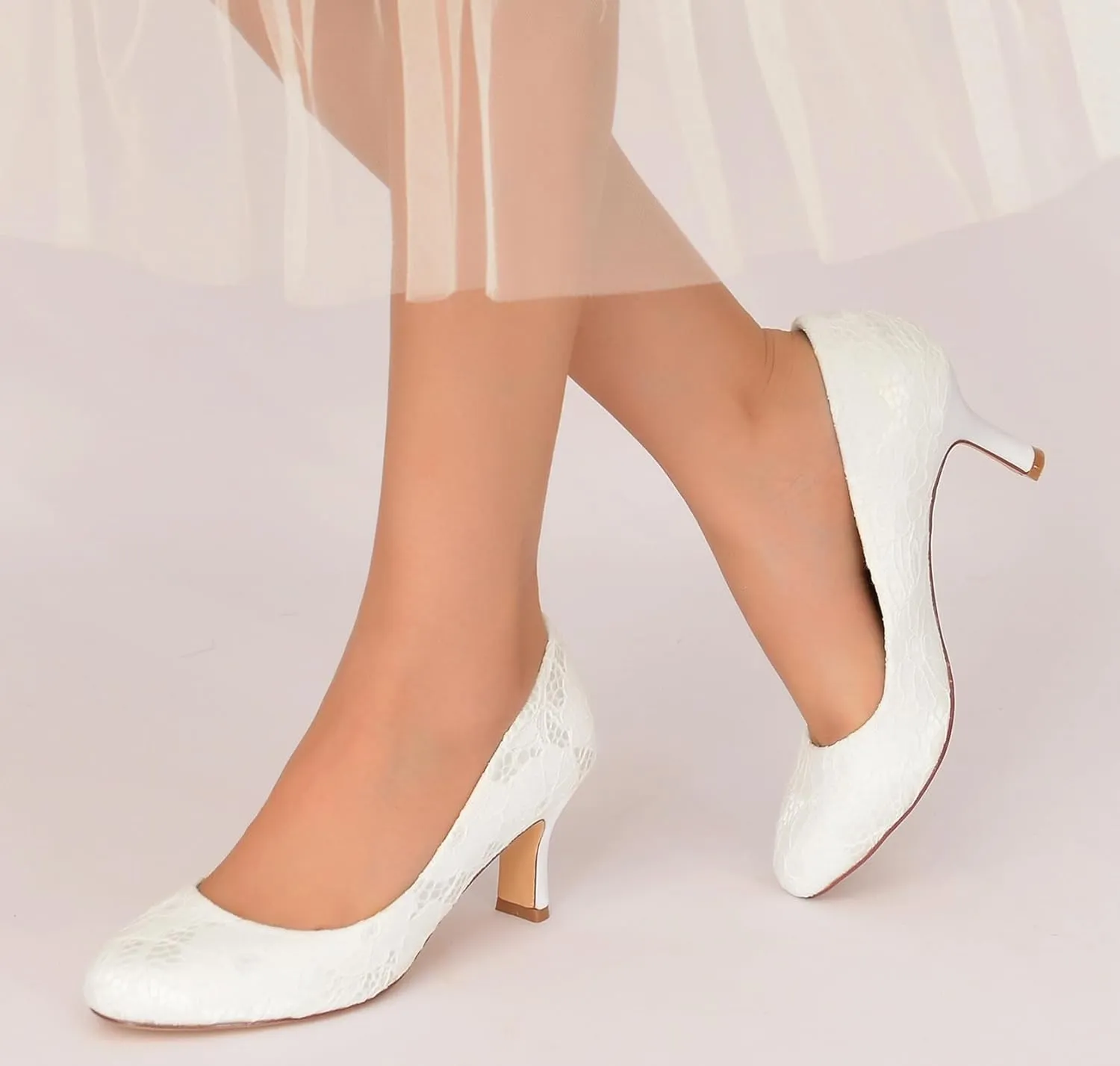 Minishion Ladies Wedding Dress Shoes Slip on Floral Lace Evening Formal Pumps BR115