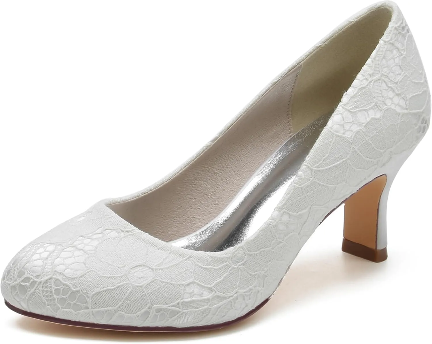 Minishion Ladies Wedding Dress Shoes Slip on Floral Lace Evening Formal Pumps BR115