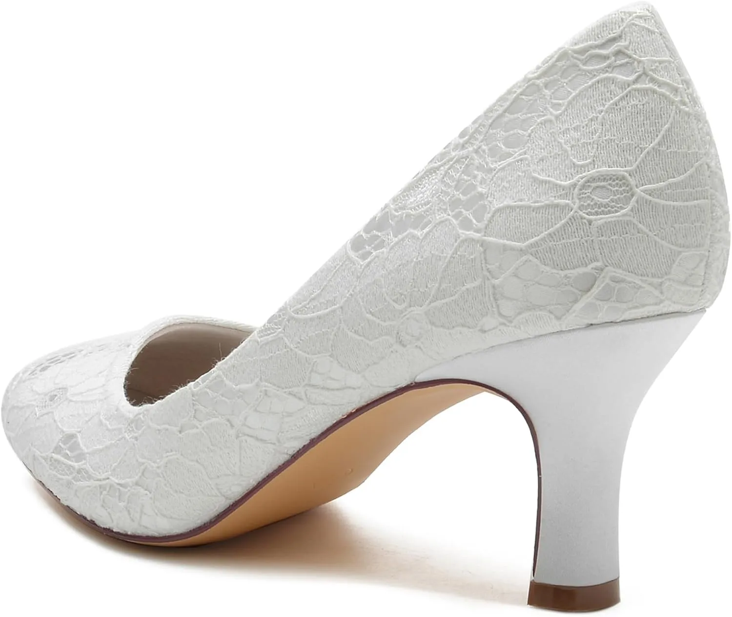 Minishion Ladies Wedding Dress Shoes Slip on Floral Lace Evening Formal Pumps BR115