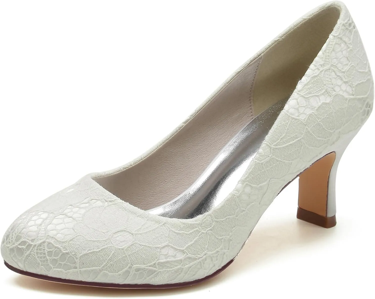 Minishion Ladies Wedding Dress Shoes Slip on Floral Lace Evening Formal Pumps BR115