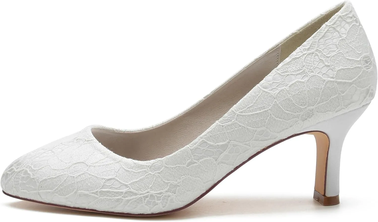 Minishion Ladies Wedding Dress Shoes Slip on Floral Lace Evening Formal Pumps BR115