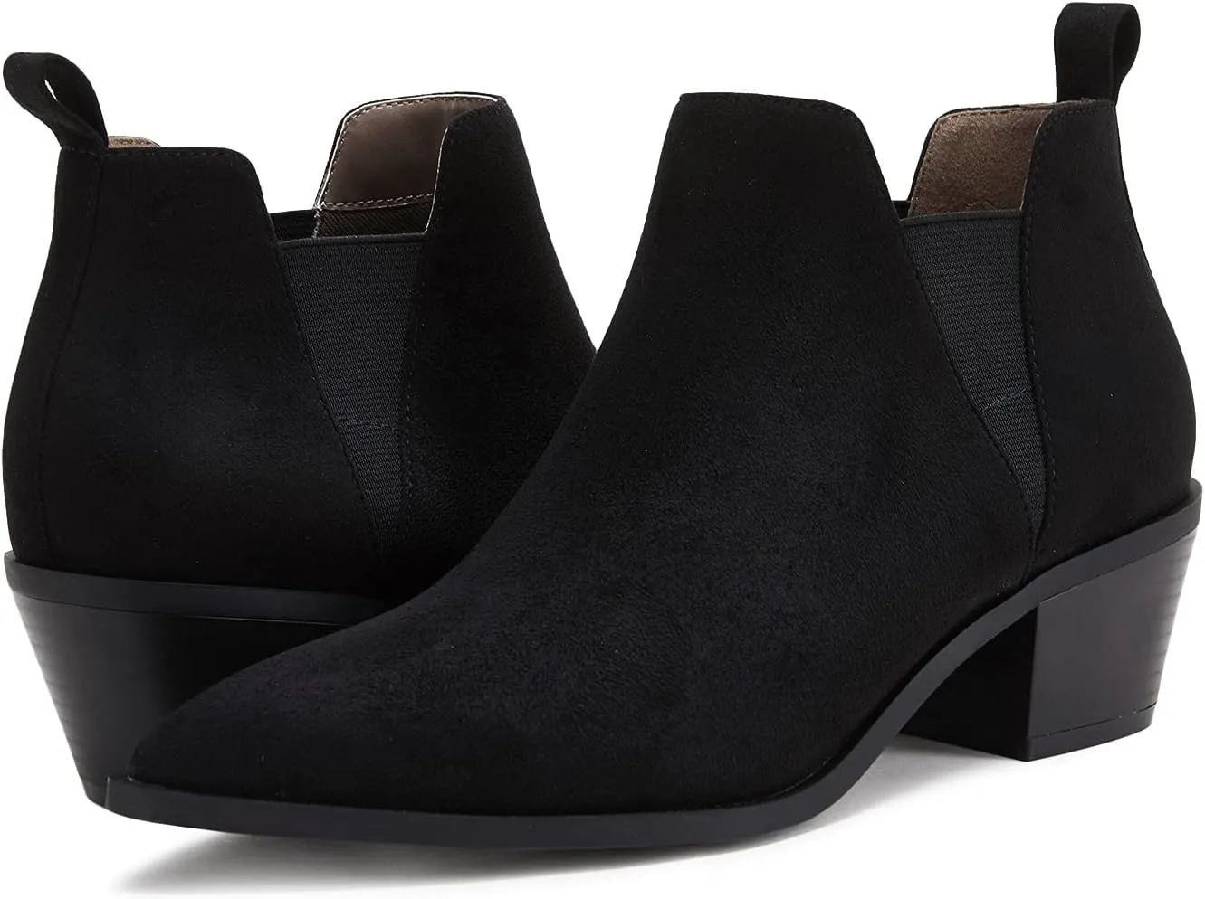 Minshluu Booties for Women Stacked Chunky Heel Ankle Boots Slip on Western Low Heel Chelsea Boots