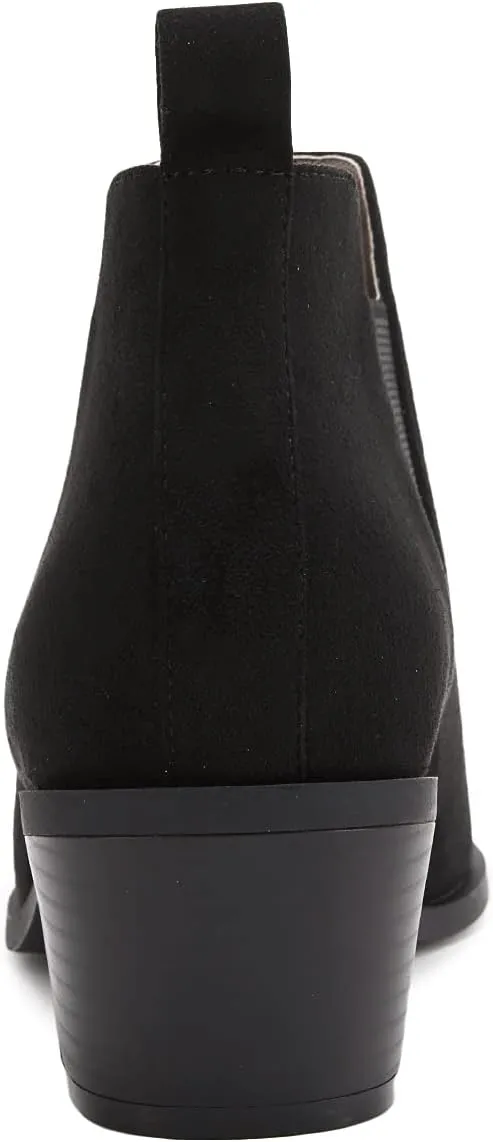 Minshluu Booties for Women Stacked Chunky Heel Ankle Boots Slip on Western Low Heel Chelsea Boots