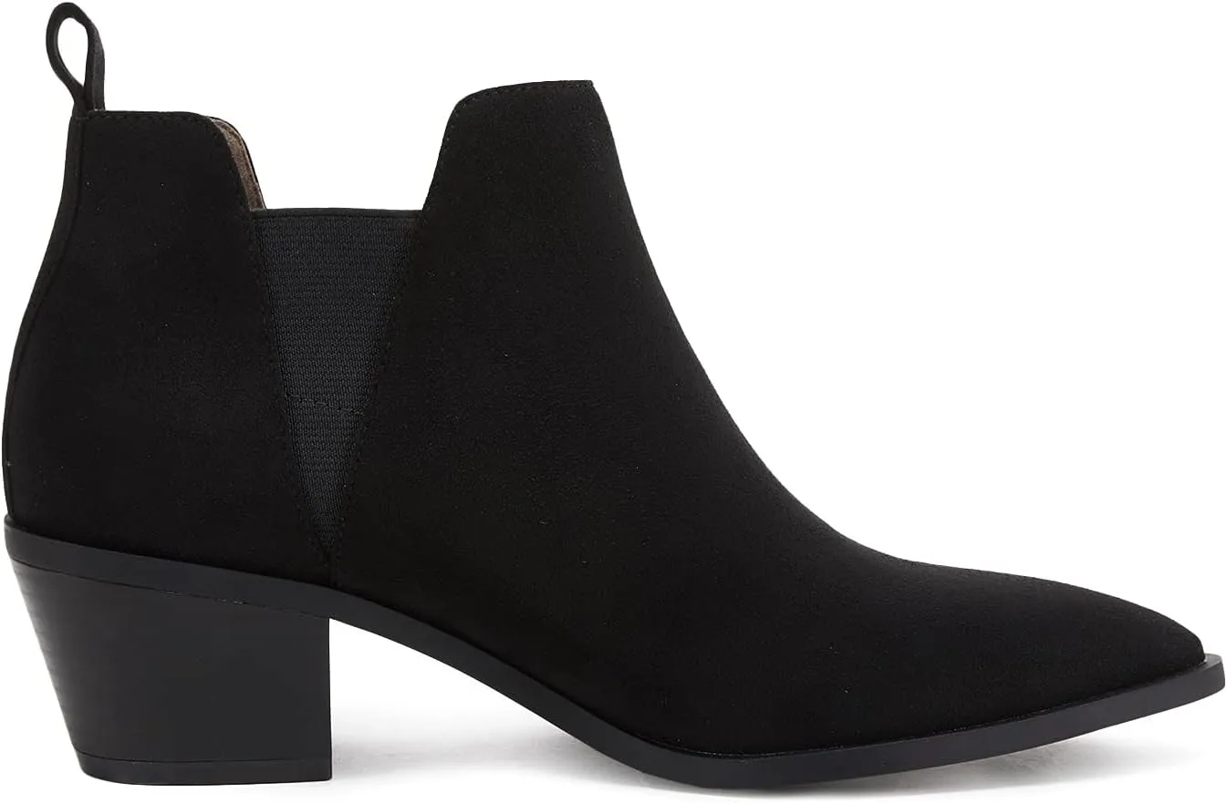 Minshluu Booties for Women Stacked Chunky Heel Ankle Boots Slip on Western Low Heel Chelsea Boots