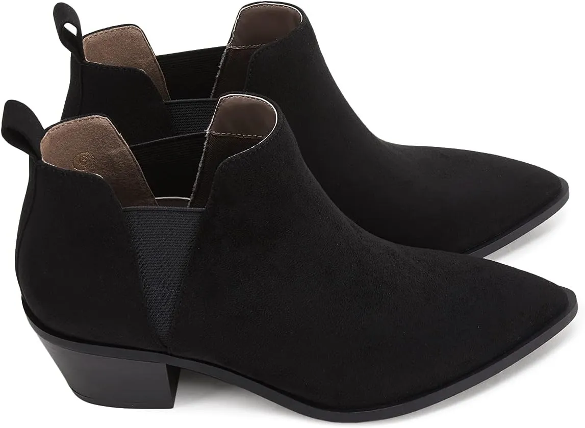 Minshluu Booties for Women Stacked Chunky Heel Ankle Boots Slip on Western Low Heel Chelsea Boots
