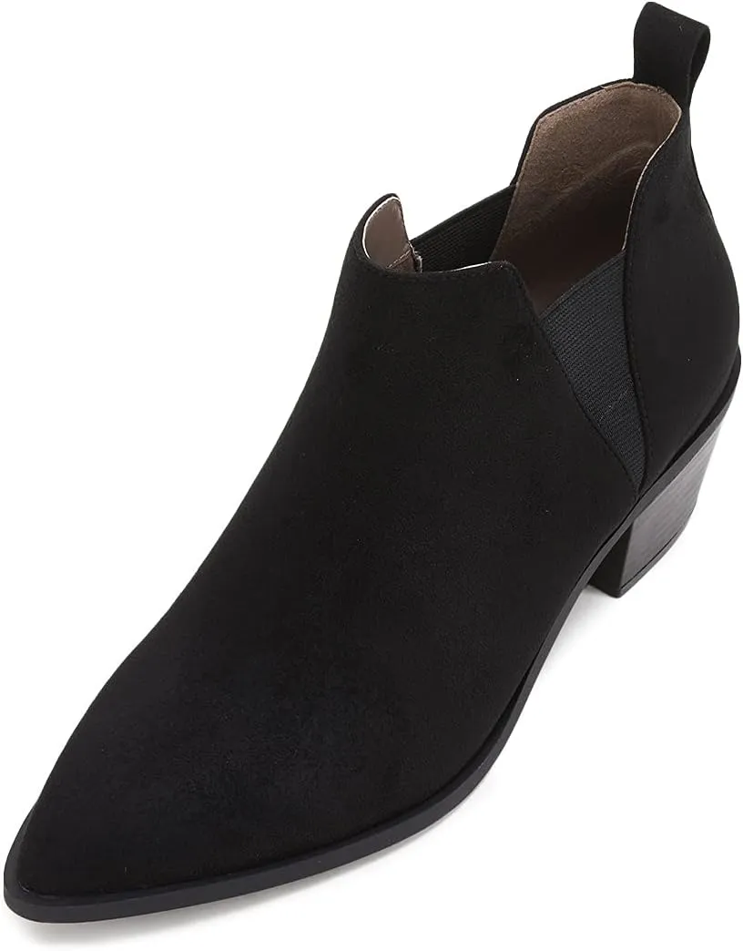 Minshluu Booties for Women Stacked Chunky Heel Ankle Boots Slip on Western Low Heel Chelsea Boots