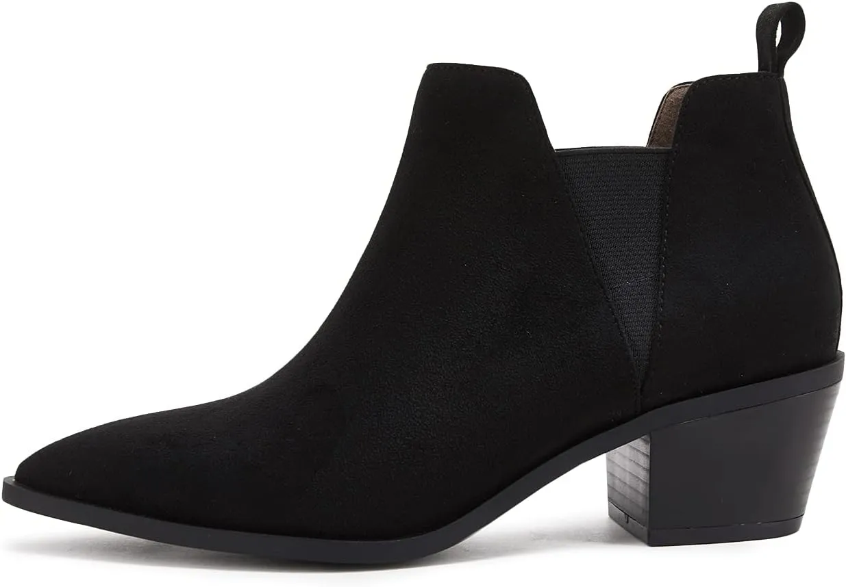 Minshluu Booties for Women Stacked Chunky Heel Ankle Boots Slip on Western Low Heel Chelsea Boots