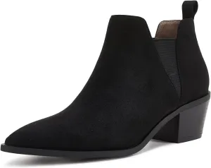 Minshluu Booties for Women Stacked Chunky Heel Ankle Boots Slip on Western Low Heel Chelsea Boots