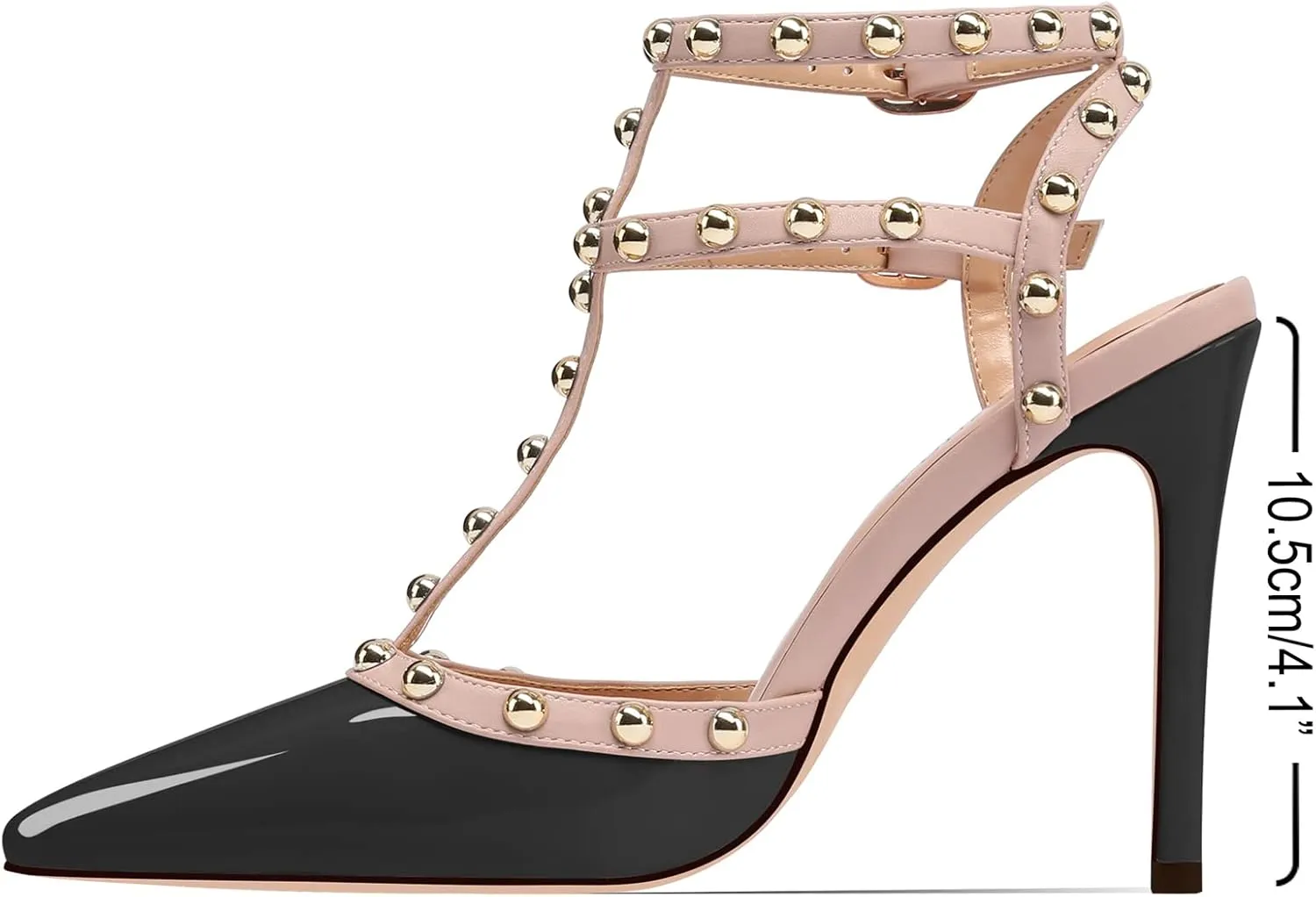 MIRAAZZURRA Women Heeled Sandals Rivet Studded High Heels Stiletto T-Strap Pointed Toe Slip On Bridal Pumps for Women