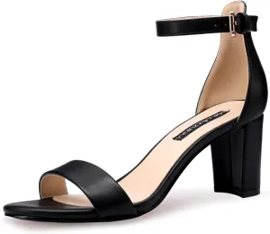 MIRAAZZURRA Women Heeled Sandals Round Open Toe Ankle Strap Chunky Low Heel One Strap Sandals