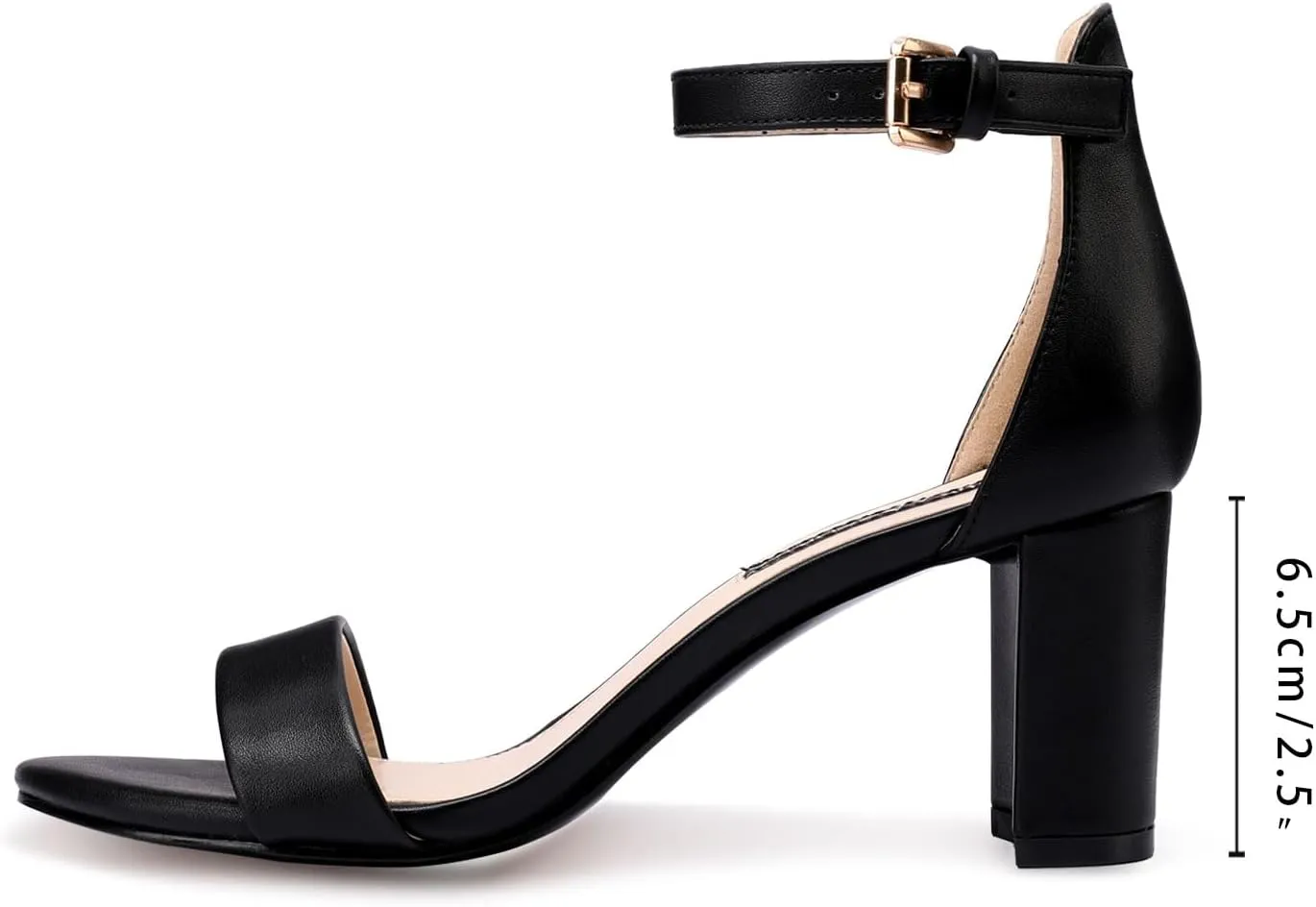 MIRAAZZURRA Women Heeled Sandals Round Open Toe Ankle Strap Chunky Low Heel One Strap Sandals