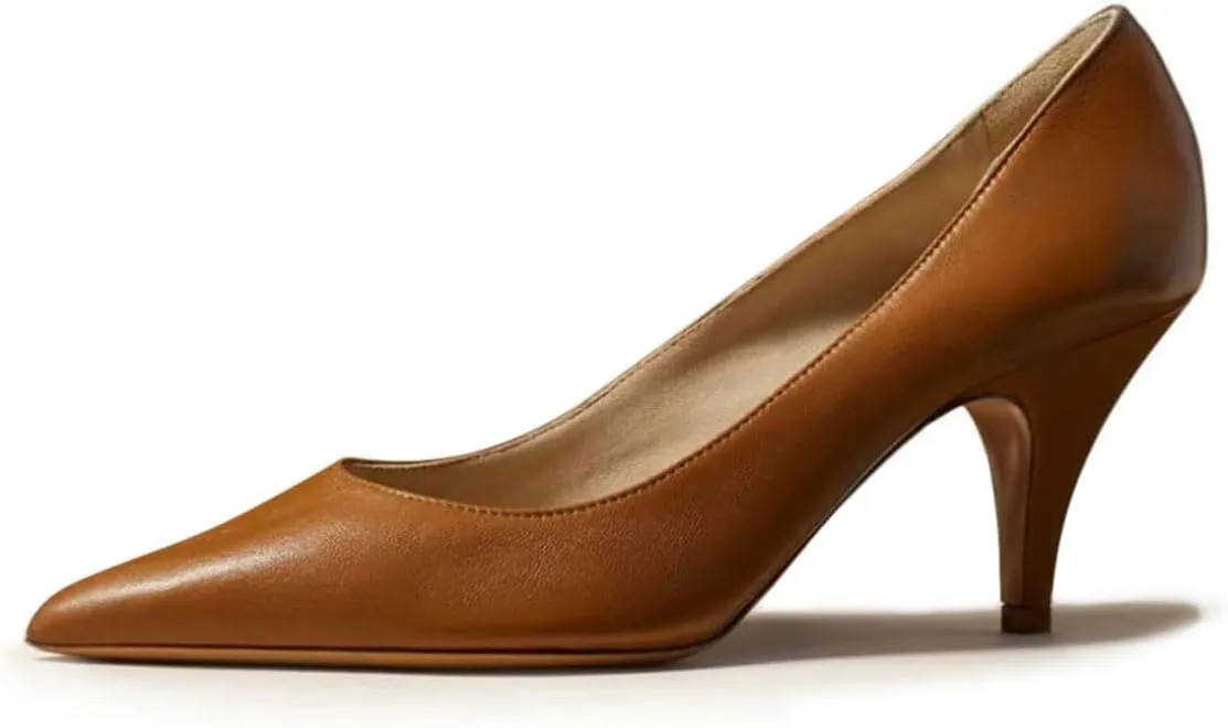 miss left Women Classic Closed Pointed Toe Pumps Slip On Solid Low Cone Heels Versatile Dressy Office Party Date Shoes Size 4-16 US
