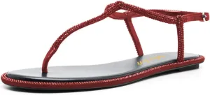miss left Women Rhinestone T-Strap Thong Sandals Open Clip Toe Flip Flops Glitter Buckle Up Flats Summer Beach Holiday Dressy Shoes Size 4-16 US