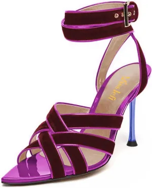 miss left Women Sexy Strappy Stiletto High Heel Sandals Open Pointy Toe Cross Straps Buckle Pumps Soft Velvet Weekend Party Shoes Size 4-16 US