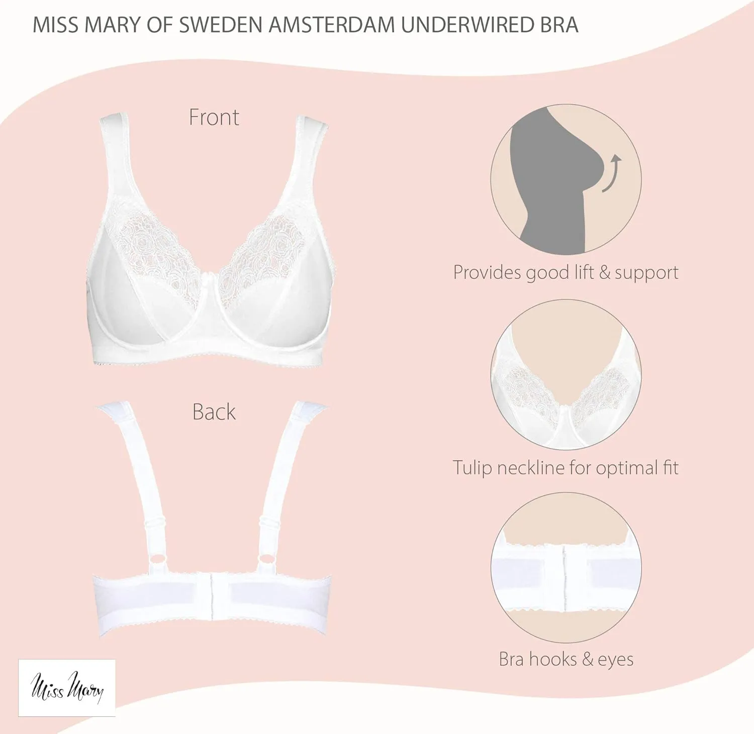 Miss Mary of Sweden Amsterdam Womens Underwired Bra with No-Slip Straps