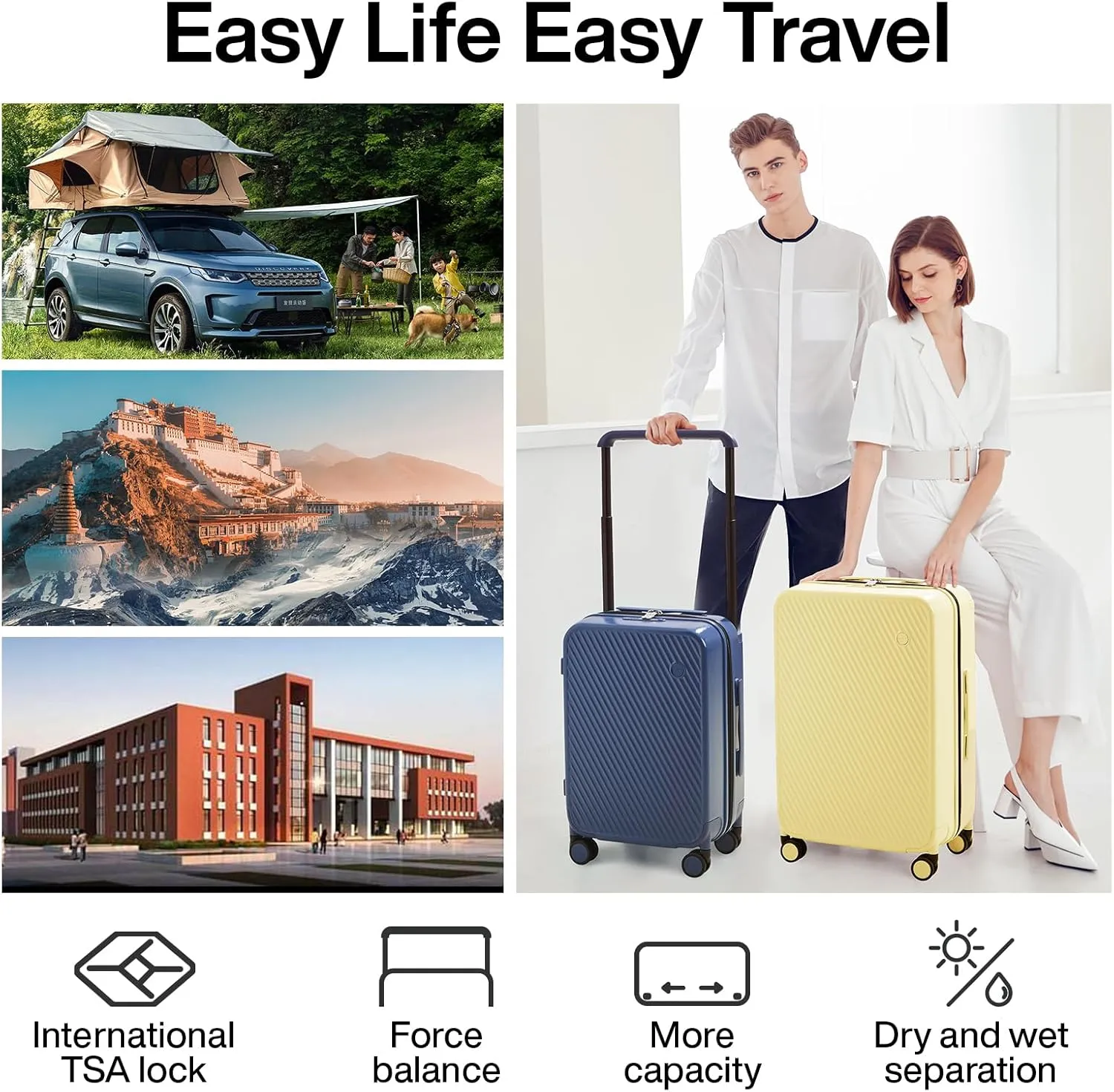 mixi Carry On Luggage Airline Approved 20'' Lightweight Luggage Wide Handle PC Hardshell Suitcases with Spinner Wheels & TSA Lock, Sapphire Blue