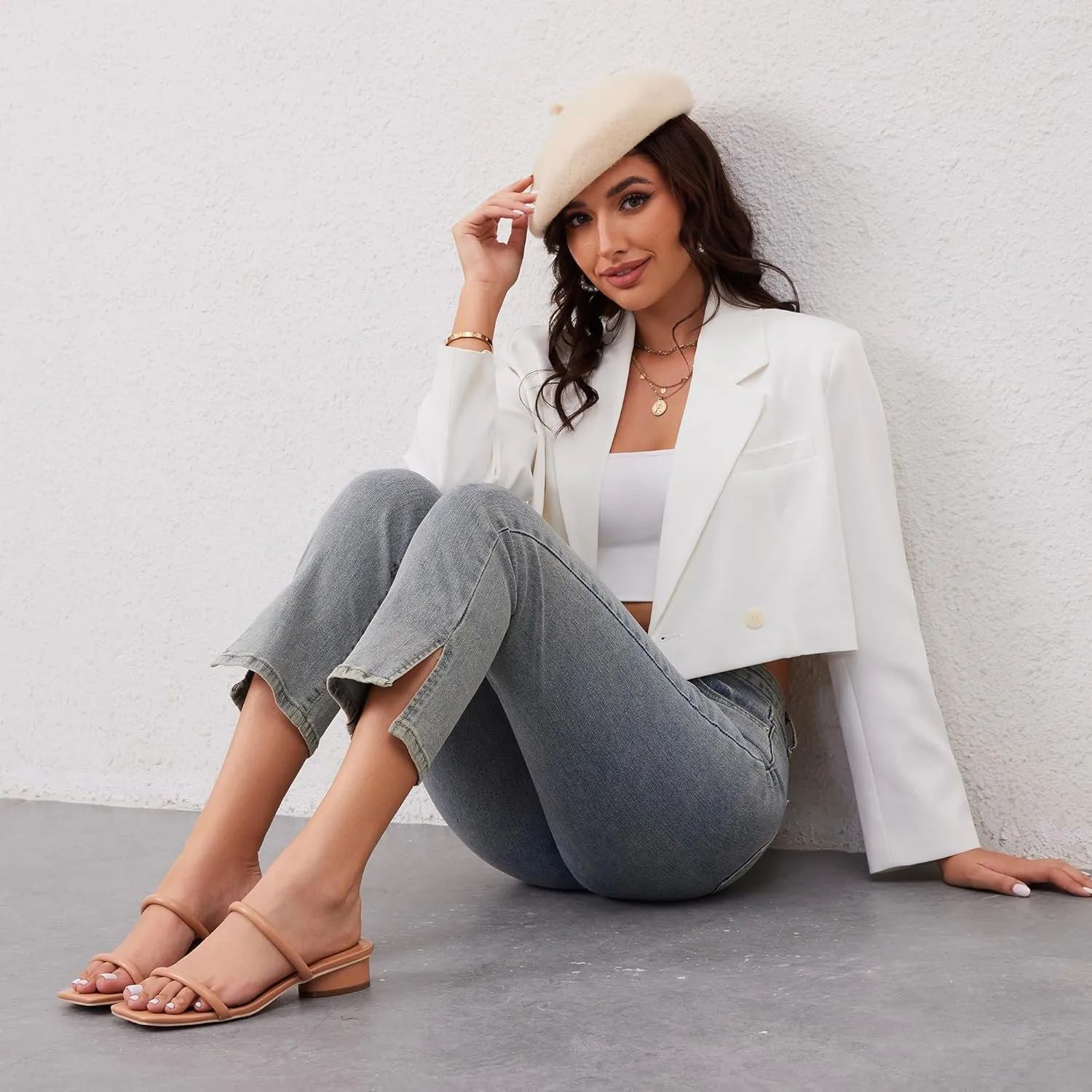 Modatope Square Open Toe Heeled Sandals Women Two Strap Chunky Heel Sandals for Women Low Block Heel Sandal Dressy