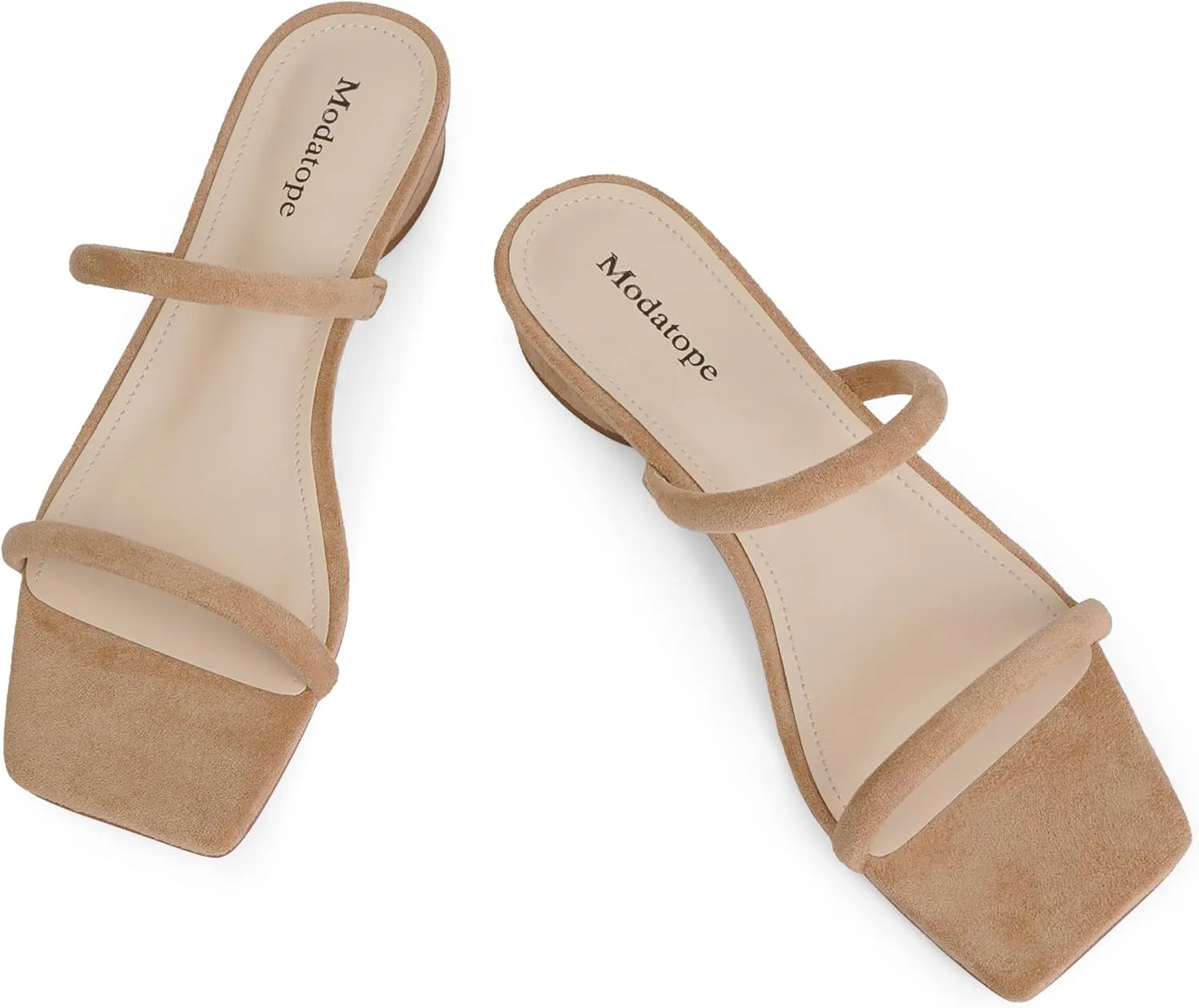 Modatope Square Open Toe Heeled Sandals Women Two Strap Chunky Heel Sandals for Women Low Block Heel Sandal Dressy