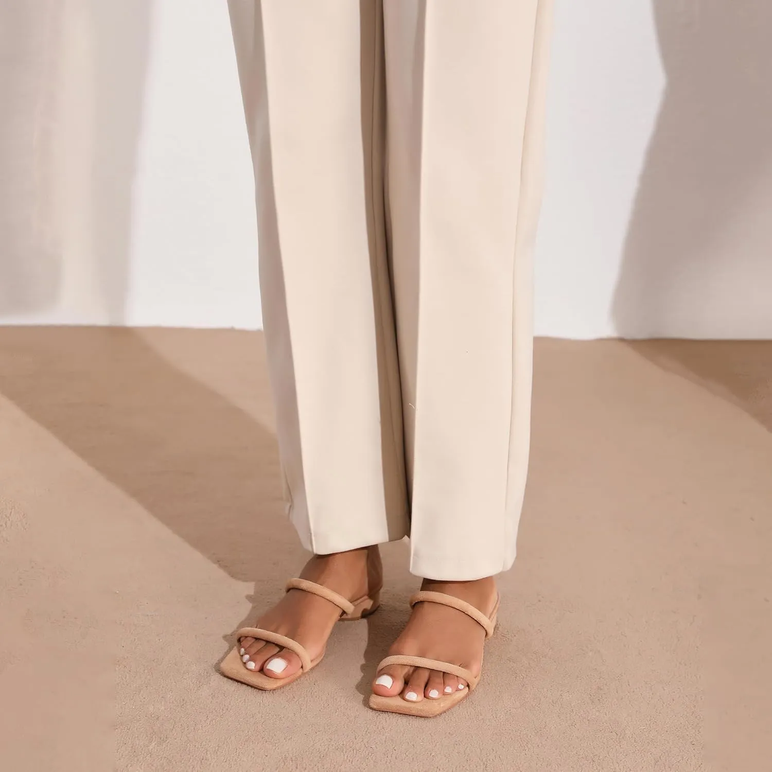 Modatope Square Open Toe Heeled Sandals Women Two Strap Chunky Heel Sandals for Women Low Block Heel Sandal Dressy