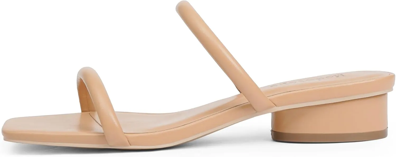 Modatope Square Open Toe Heeled Sandals Women Two Strap Chunky Heel Sandals for Women Low Block Heel Sandal Dressy