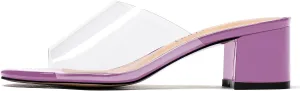 MODENCOCO Women's Open Toe Slip On Clear Patent Leather Transparent Chunky Low Heeled Sandals 2 Inch